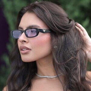Prada PRB06S 16K40J Sunglasses Black Rectangle Frame, Violet Lenses